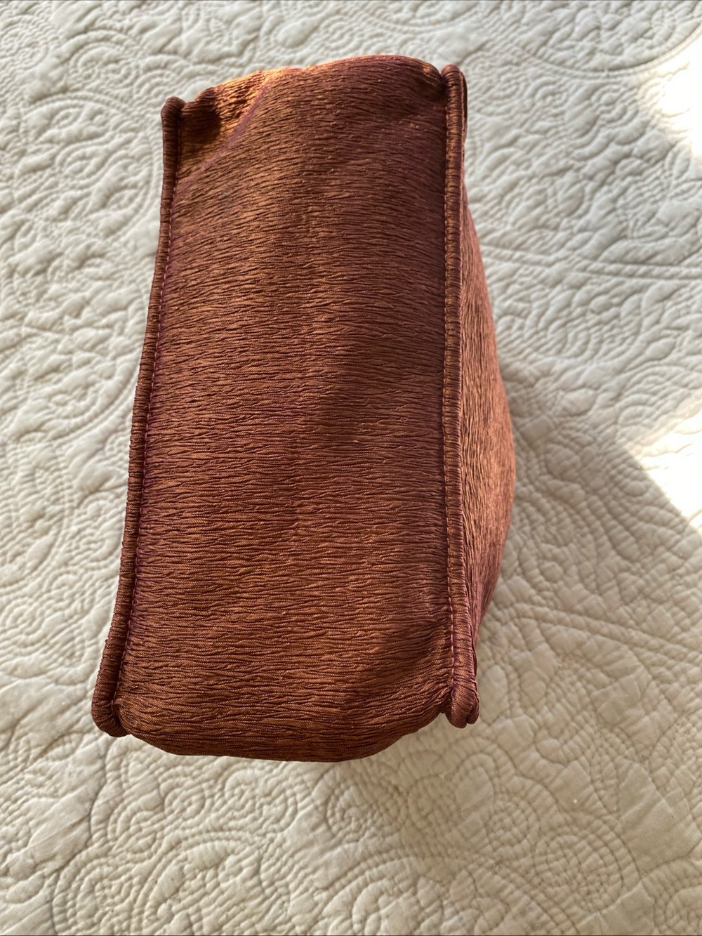 Jim Thompson Silk Mini Tote in Iridescent Rust Brown/ Deep Blush Pink Drawstring - Picture 16 of 16
